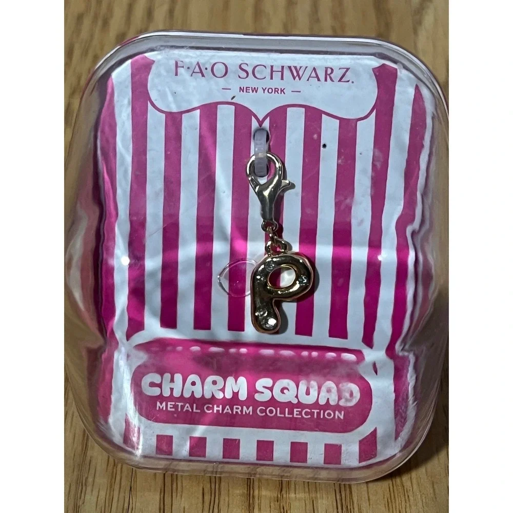 FAO Schwarz Charm Squad Gold Tone Initial P Crystal Metal Charm New in Box